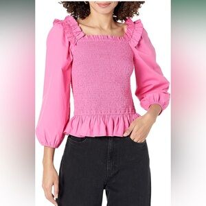 NWOT | The Drop Women's Marisol Long-Sleeve Ruffle Smocked Top | XS | Rose Pink